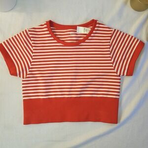 Aerie OFFLINE Seamless Striped Crop Top Medium Red White Nautical Preppy Sporty